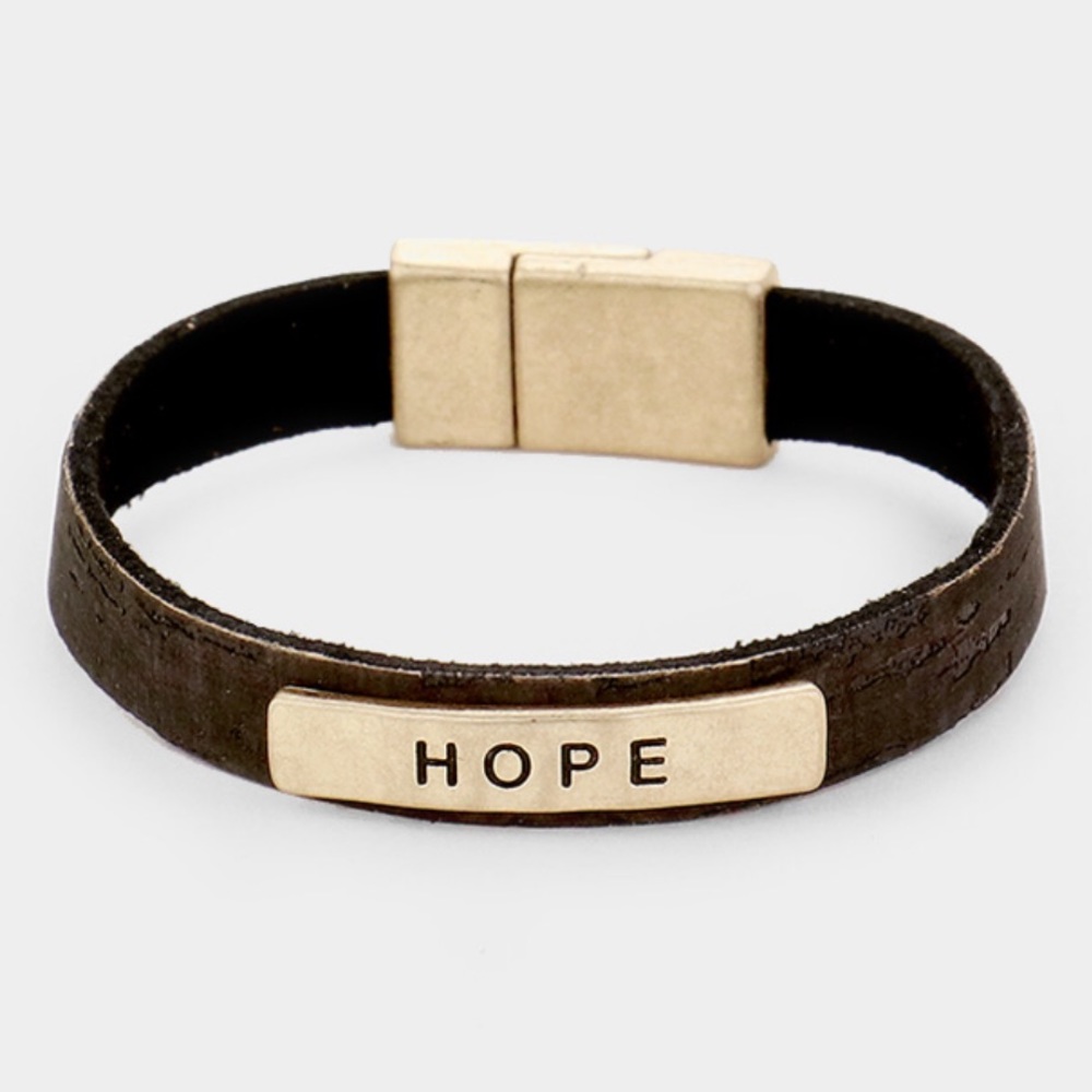 Hope metal leather magnetic closure bracelet